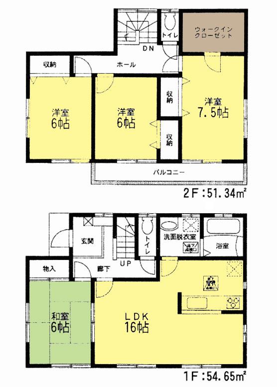 Floor plan. 14,980,000 yen, 4LDK, Land area 165.31 sq m , Building area 105.99 sq m 4LDK + WIC