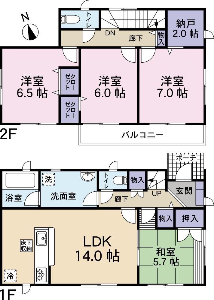 Floor plan. 18,800,000 yen, 4LDK + S (storeroom), Land area 189.33 sq m , Building area 96.39 sq m Floor