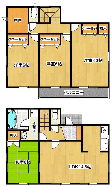Floor plan. 17.8 million yen, 4LDK+S, Land area 184.49 sq m , Building area 96.78 sq m Floor