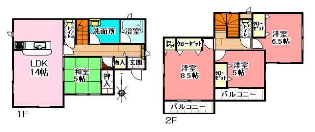 Floor plan. (Building 2), Price 12.8 million yen, 4LDK, Land area 143.48 sq m , Building area 97.2 sq m