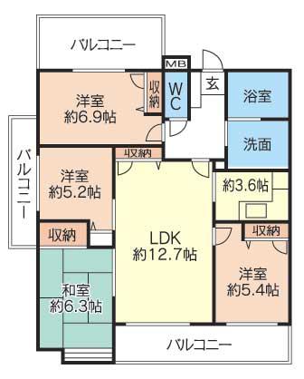 Floor plan. 4LDK, Price 14.9 million yen, Occupied area 85.13 sq m , Balcony area 23.11 sq m