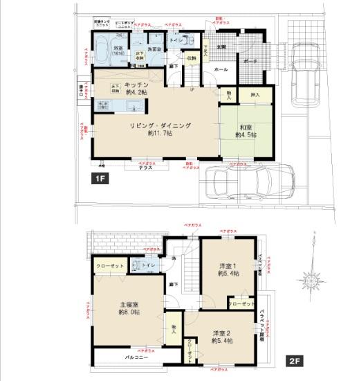 Floor plan. (No. 2 locations), Price 26,800,000 yen, 4LDK, Land area 124.78 sq m , Building area 104.32 sq m