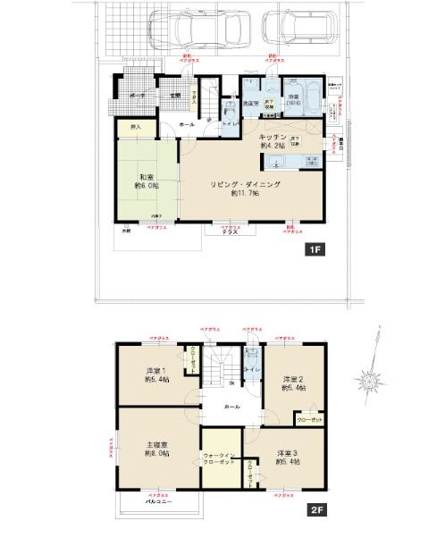 Floor plan. (No. 6 locations), Price 28,400,000 yen, 4LDK, Land area 143.44 sq m , Building area 112.2 sq m