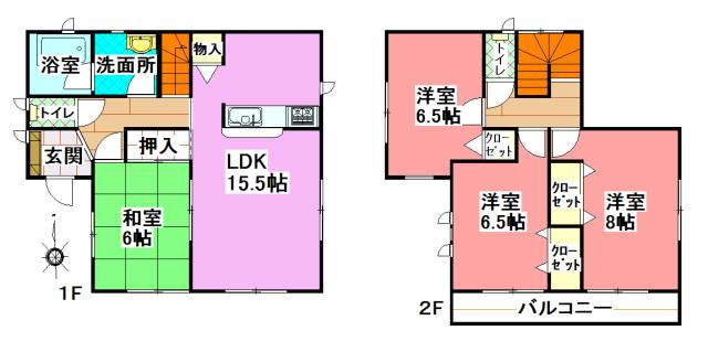 Floor plan. (Building 2), Price 16.8 million yen, 4LDK, Land area 168.94 sq m , Building area 98.01 sq m