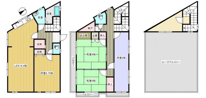 Floor plan. 15.4 million yen, 4LDK + S (storeroom), Land area 159.07 sq m , Building area 158.38 sq m