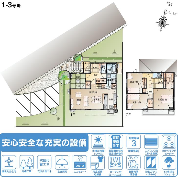 Floor plan.  [1-3 No. land] So we have drawn on the basis of the Plan view] drawings, Plan and the outer structure ・ Planting, such as might actually differ slightly from.  Also, furniture ・ The household appliances not included in the price.
