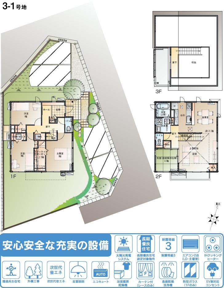 Floor plan.  [3-1 No. land] So we have drawn on the basis of the Plan view] drawings, Plan and the outer structure ・ Planting, such as might actually differ slightly from.  Also, furniture ・ The household appliances not included in the price.