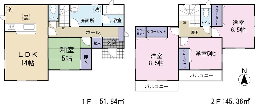 Floor plan. 12.8 million yen, 4LDK, Land area 143.48 sq m , Building area 97.2 sq m Floor