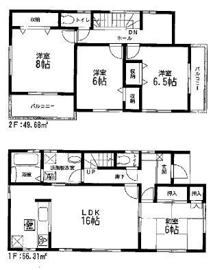 Floor plan. 20,980,000 yen, 4LDK, Land area 195.61 sq m , Building area 105.99 sq m 4LDK