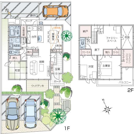 Floor plan.  [-] [Plan Diagram] ※ Plan and Exterior therefore are drawn with reference to the accompanying drawings ・ For planting, In fact and it may be slightly different.  Also, car ・ bicycle ・ It is such as furniture not included in the price.