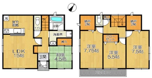 Floor plan. 17,900,000 yen, 4LDK, Land area 179.41 sq m , Building area 97.6 sq m