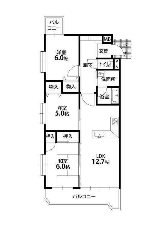 Floor plan. 3LDK, Price 7.9 million yen, Occupied area 66.29 sq m , Balcony area 9.7 sq m