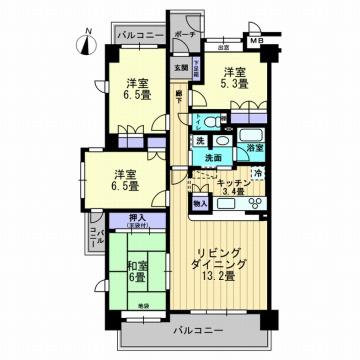 Floor plan. 4LDK, Price 12 million yen, Footprint 88.3 sq m , Is a floor plan of the balcony area 16.3 sq m 4LDK