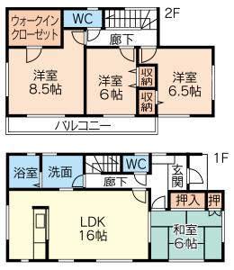 Floor plan. (Building 2), Price 23,480,000 yen, 4LDK, Land area 203.78 sq m , Building area 105.99 sq m