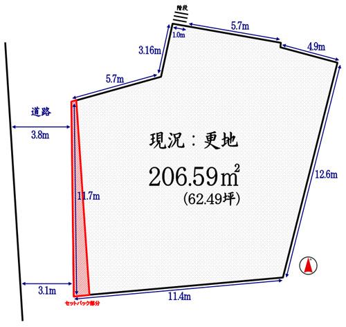Compartment figure. Land price 4.38 million yen, No land area 206.59 sq m building conditions Land about 62 square meters