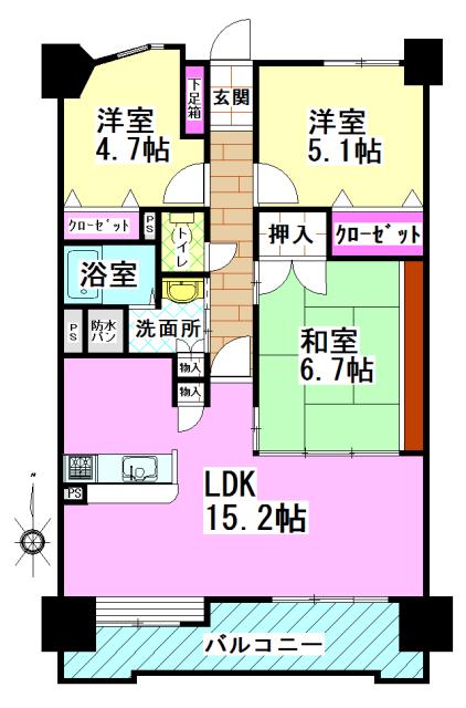 Floor plan. 3LDK, Price 15.5 million yen, Occupied area 70.37 sq m , Balcony area 10.64 sq m
