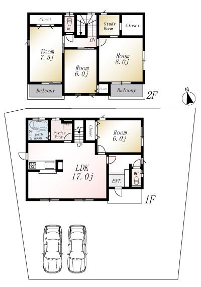 Floor plan. (No. 2 locations), Price 21,800,000 yen, 4LDK, Land area 253.19 sq m , Building area 108.47 sq m