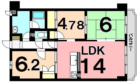 Floor plan. 3LDK, Price 8.8 million yen, Occupied area 64.11 sq m , Balcony area 6.2 sq m