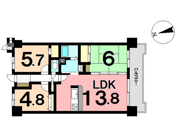 Floor plan. 3LDK, Price 11.8 million yen, Occupied area 62.57 sq m , Balcony area 9.7 sq m