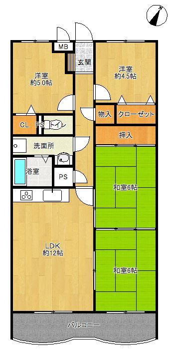 Floor plan. 4LDK, Price 9.9 million yen, Occupied area 77.51 sq m , Balcony area 11 sq m