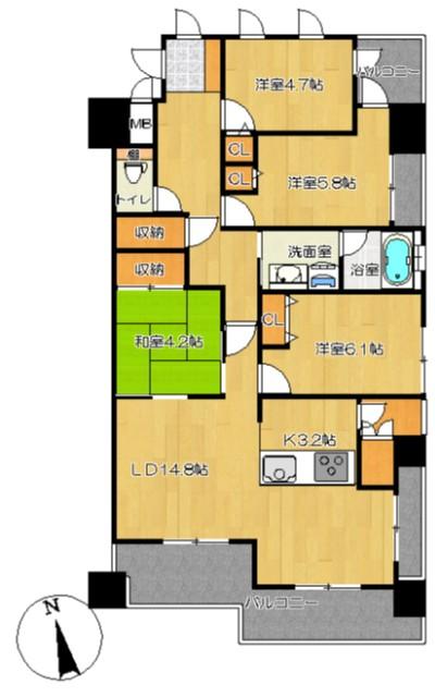 Floor plan. 4LDK, Price 24,800,000 yen, Footprint 90.8 sq m , Balcony area 20.74 sq m