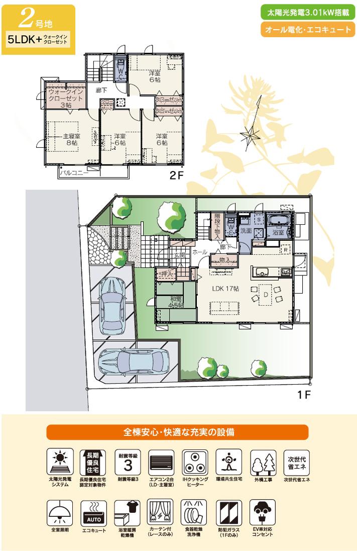 Floor plan.  [No. 2 place] So we have drawn on the basis of the Plan view] drawings, Plan and the outer structure ・ Planting, such as might actually differ slightly from.  Also, furniture ・ Car, etc. are not included in the price.