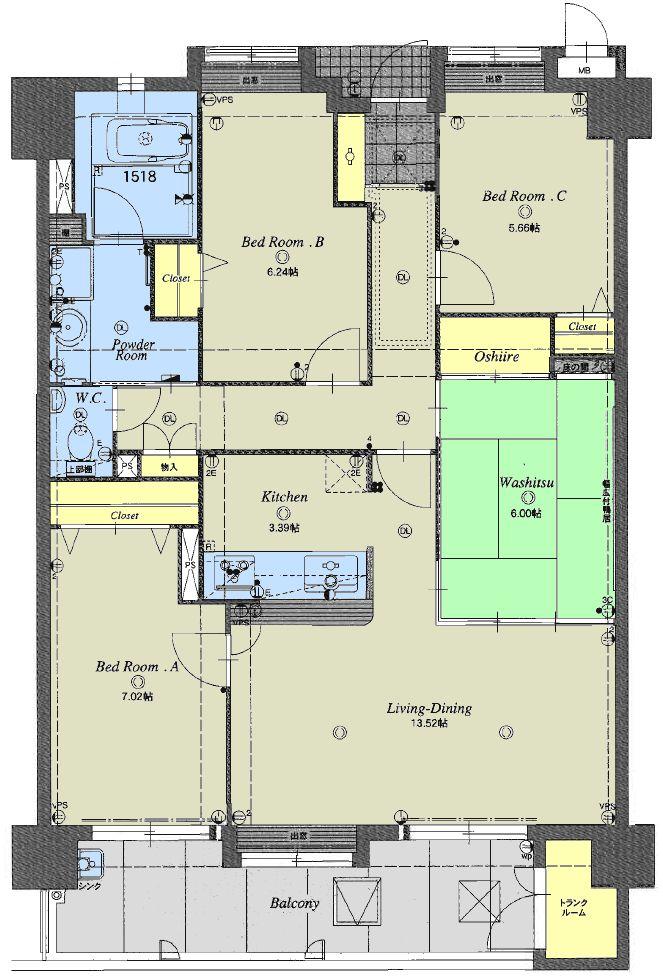 Floor plan. 4LDK, Price 16,900,000 yen, Occupied area 96.25 sq m , Balcony area 13.8 sq m