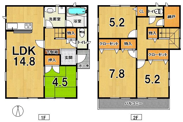Floor plan. Price 21,800,000 yen, 4LDK+S, Land area 148.68 sq m , Building area 95.98 sq m