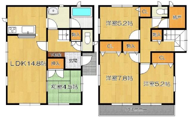 Floor plan. 19,800,000 yen, 4LDK+S, Land area 148.68 sq m , Building area 95.98 sq m