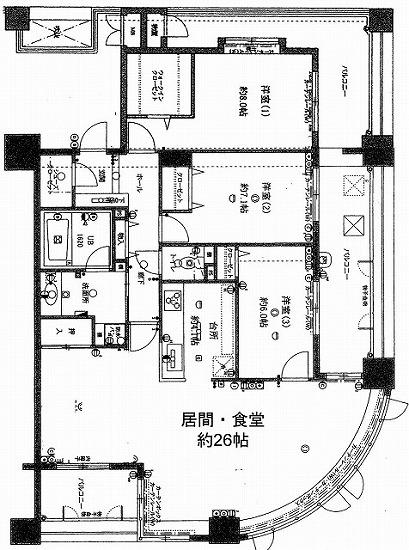Floor plan. 3LDK, Price 25,700,000 yen, Footprint 113.54 sq m , Balcony area 33.62 sq m