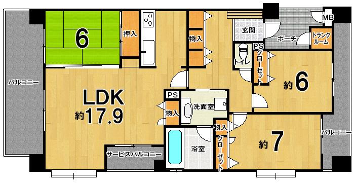 Floor plan. 3LDK, Price 17,900,000 yen, Occupied area 87.23 sq m , Balcony area 22.79 sq m "occupied area 87.23 sq m" Each broad type of 3LDK