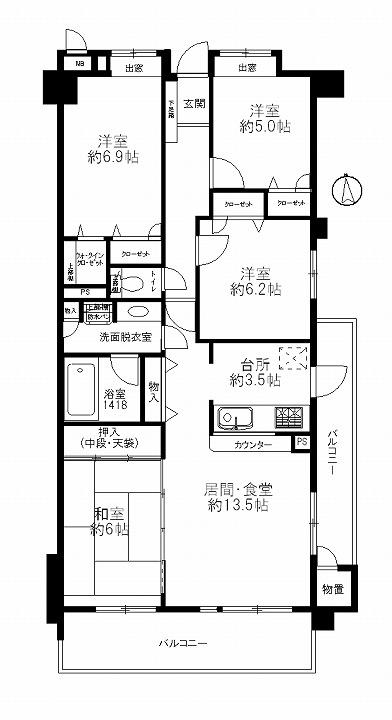 Floor plan. 4LDK, Price 14.5 million yen, Occupied area 90.75 sq m , Balcony area 18.18 sq m