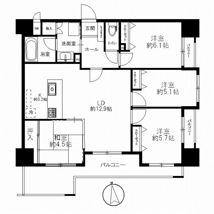 Floor plan. 4LDK, Price 23.8 million yen, Occupied area 81.07 sq m , Balcony area 14.08 sq m