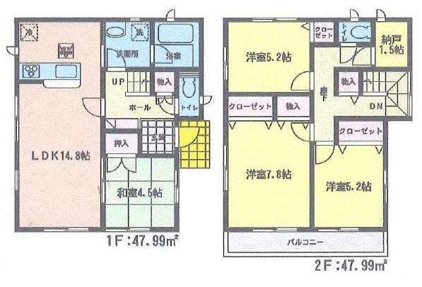 Floor plan. 19,800,000 yen, 4LDK + S (storeroom), Land area 148.68 sq m , Building area 95.98 sq m Floor
