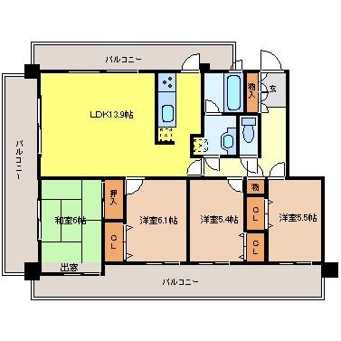 Floor plan. 4LDK, Price 13.5 million yen, Occupied area 87.78 sq m , Balcony area 46.1 sq m
