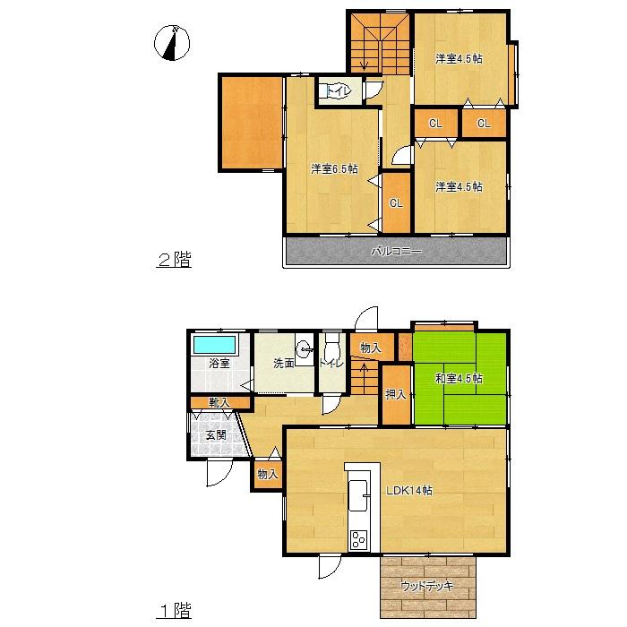 Floor plan. 21,800,000 yen, 4LDK + S (storeroom), Land area 207.9 sq m , Building area 88.6 sq m