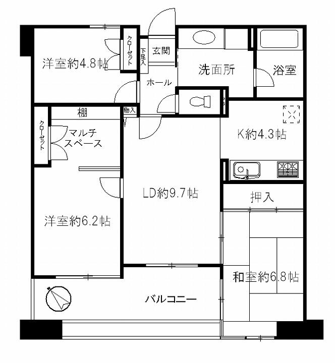 Floor plan. 3LDK, Price 20.8 million yen, Occupied area 74.06 sq m , Balcony area 13.41 sq m