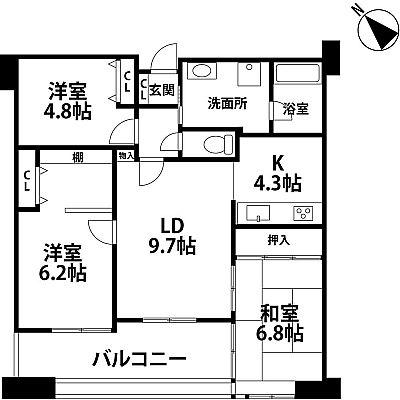 Floor plan. 3LDK, Price 20.8 million yen, Occupied area 74.06 sq m , Balcony area 13.41 sq m