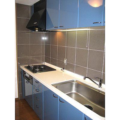 Kitchen. System kitchen! It is a refreshing blue is impressive!