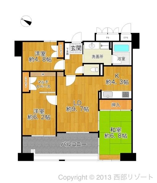 Floor plan. 3LDK, Price 20.8 million yen, Occupied area 74.06 sq m , Balcony area 13.41 sq m (9 May 2013) created