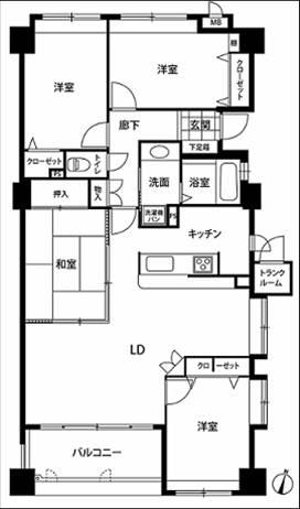 Floor plan. 4LDK, Price 18.3 million yen, Occupied area 93.74 sq m , Balcony area 9 sq m