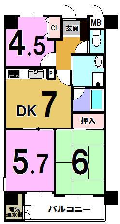 Floor plan. 3DK, Price 7.98 million yen, Occupied area 55.15 sq m , Balcony area 6.59 sq m