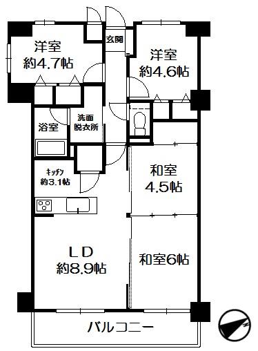 Floor plan. 4LDK, Price 8.3 million yen, Occupied area 74.66 sq m , Balcony area 9.1 sq m