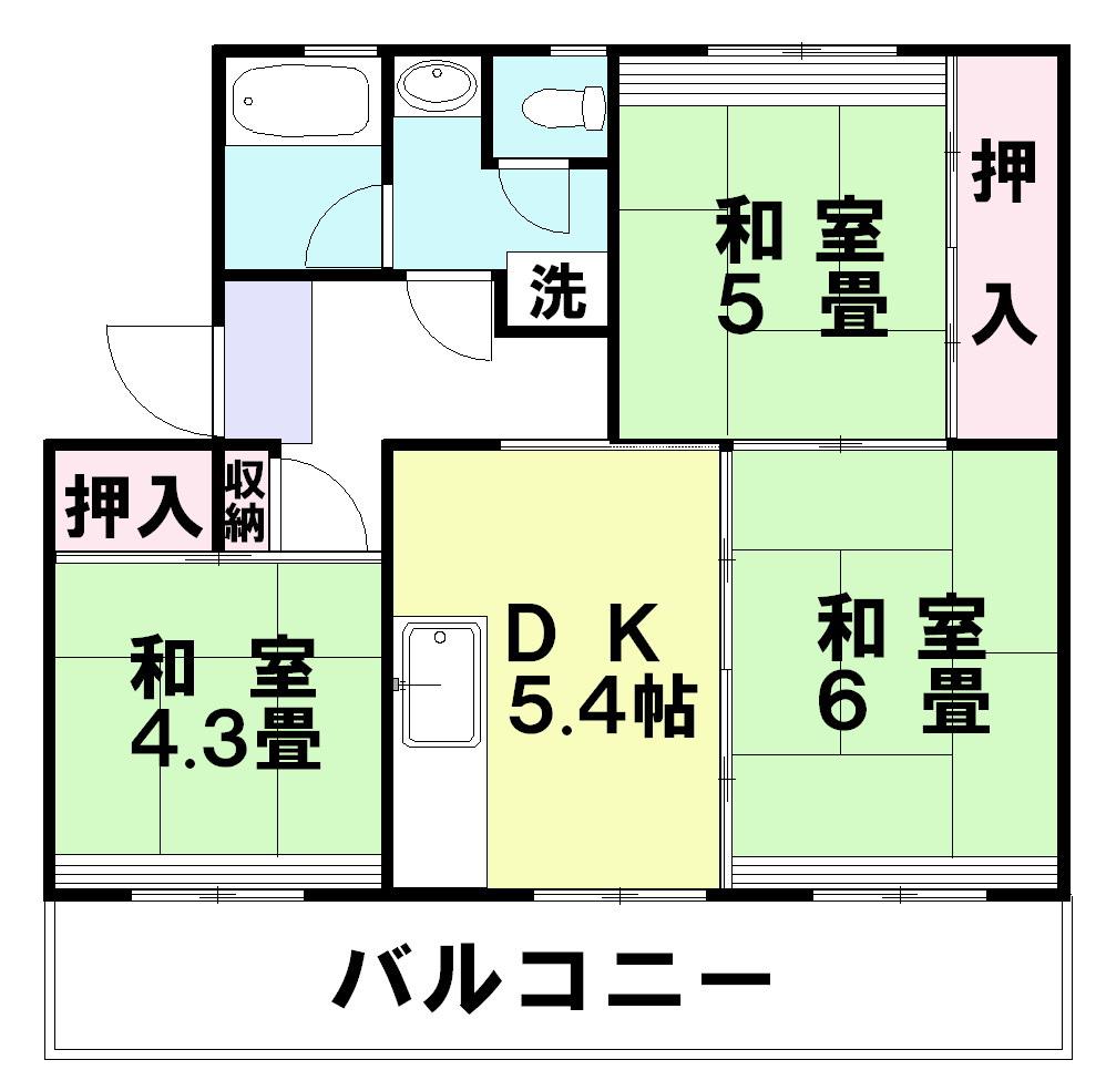 Floor plan. 3DK, Price $ 40,000, Footprint 50.5 sq m , Balcony area 7.4 sq m