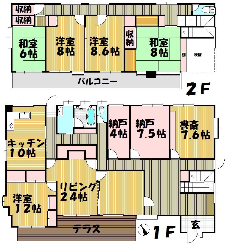 Floor plan. 100 million yen, 7LDK + S (storeroom), Land area 830.68 sq m , Building area 279.52 sq m