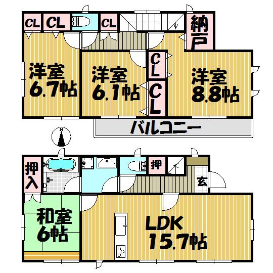 Floor plan. (Building 2), Price 33,600,000 yen, 4LDK, Land area 168.18 sq m , Building area 99.63 sq m
