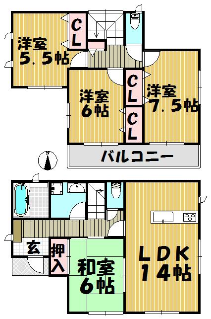 Floor plan. (5 Building), Price 29,800,000 yen, 4LDK, Land area 169.5 sq m , Building area 98 sq m
