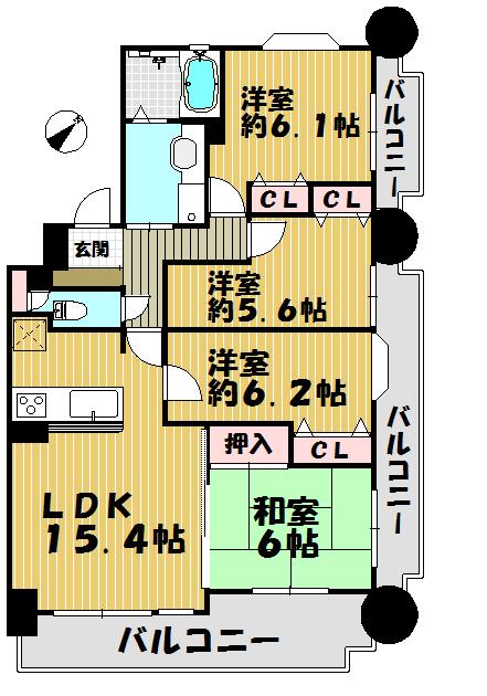 Floor plan. 4LDK, Price 26.5 million yen, Occupied area 85.29 sq m , Balcony area 24.24 sq m