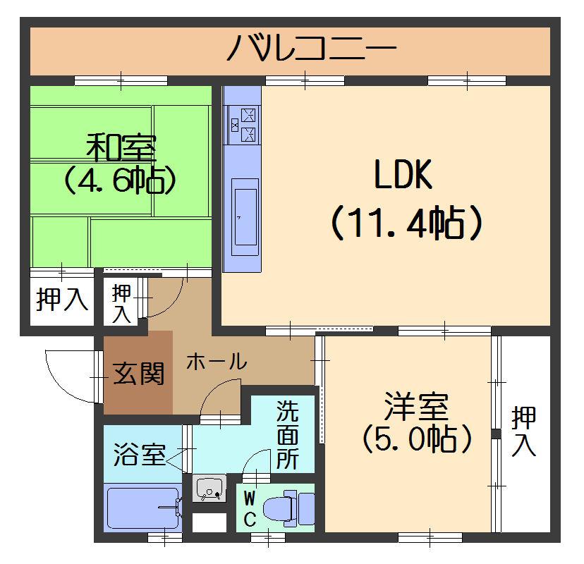 Floor plan. 2LDK, Price 6.2 million yen, Footprint 50.5 sq m , 2LDK of balcony area 9.03 sq m 50.50 sq m