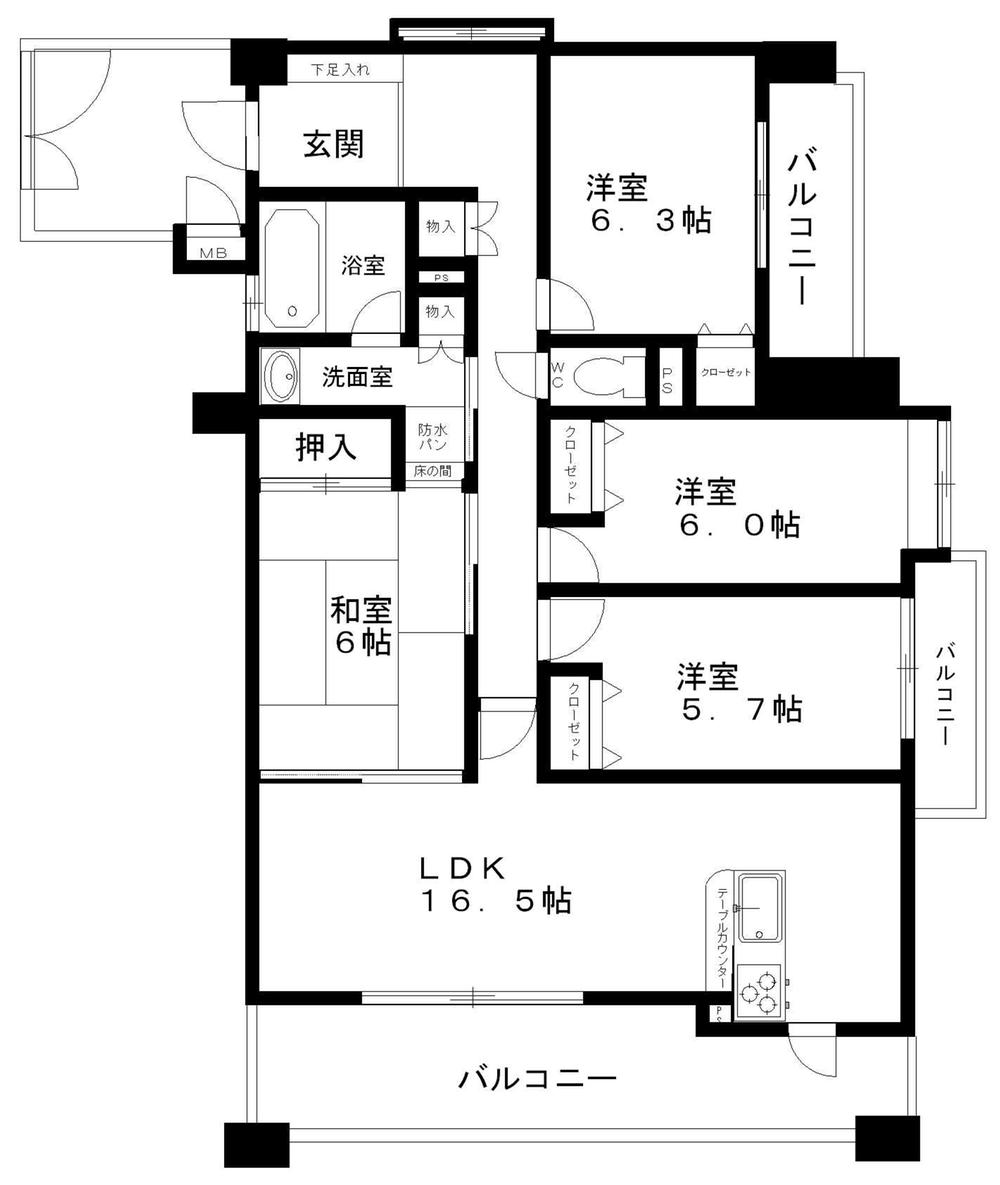 Floor plan. 4LDK, Price 21 million yen, Occupied area 91.34 sq m , Balcony area 21.68 sq m